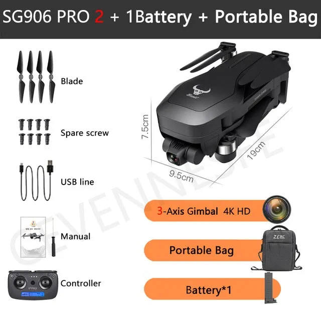 2020 NWE SG906/SG906 Pro 2 drone 4k HD mechanical 3-Axis gimbal camera 5G wifi gps system supports TF card drones distance 1.2km