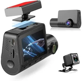 3 Channel Dash Cam for Car with 1080   1080   480p Three Lenses,