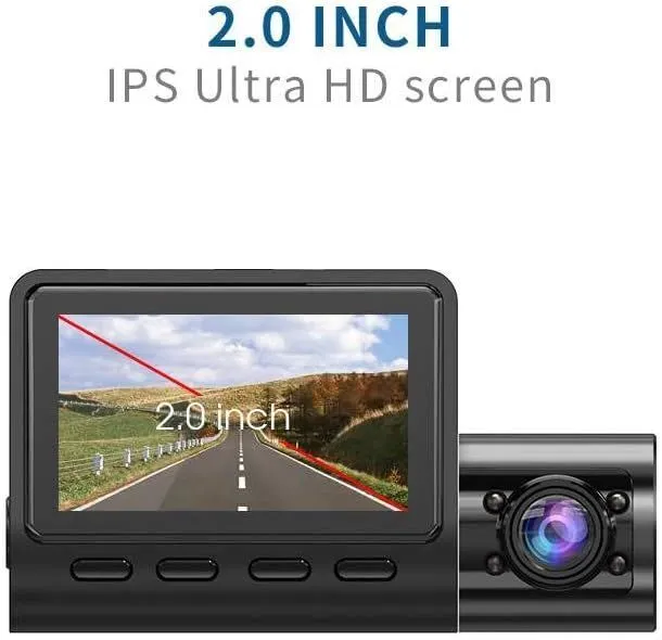 3 Channel Dash Cam for Car with 1080   1080   480p Three Lenses,