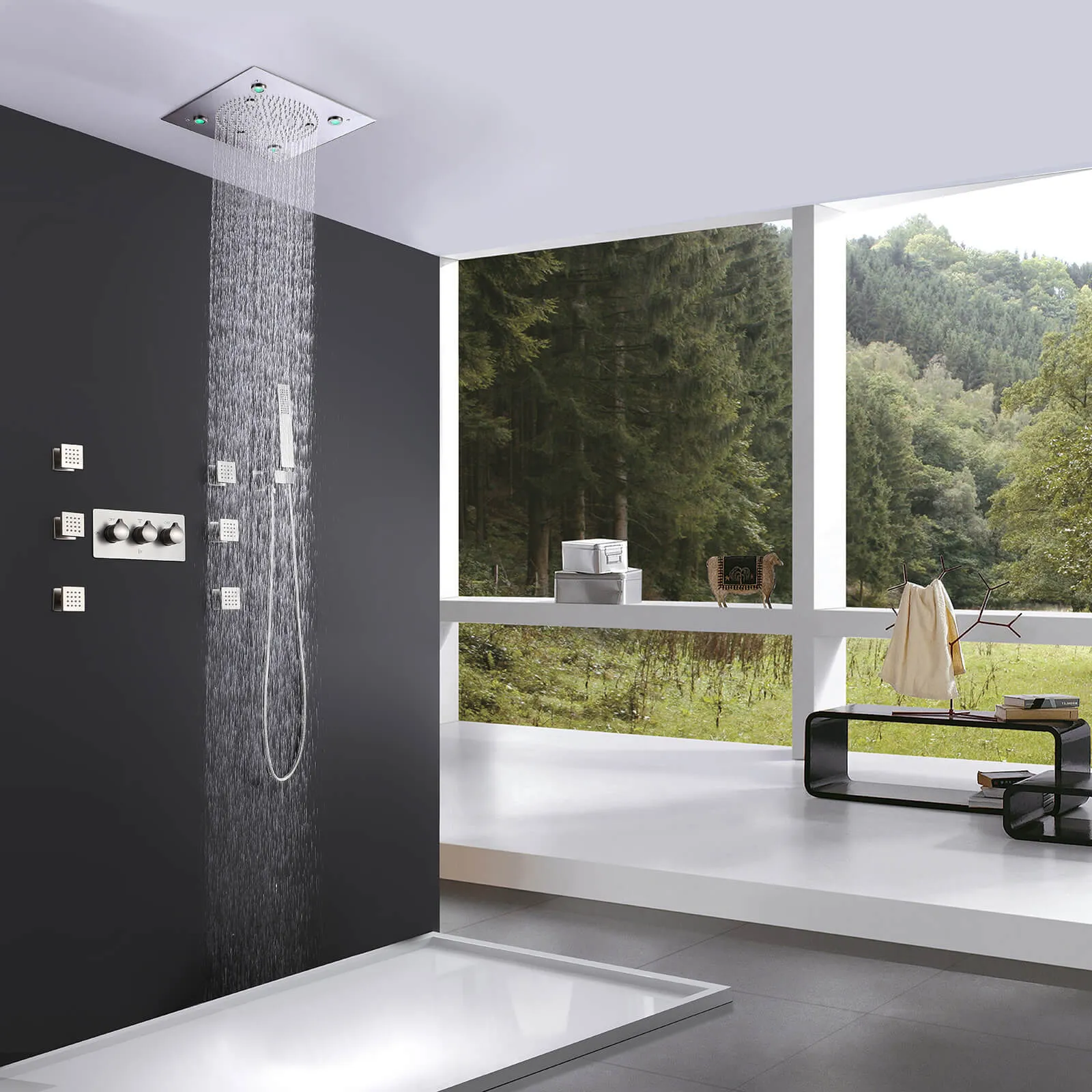 3 Function Large Shower System with Body Spray and LED Light Matte Black RB0815
