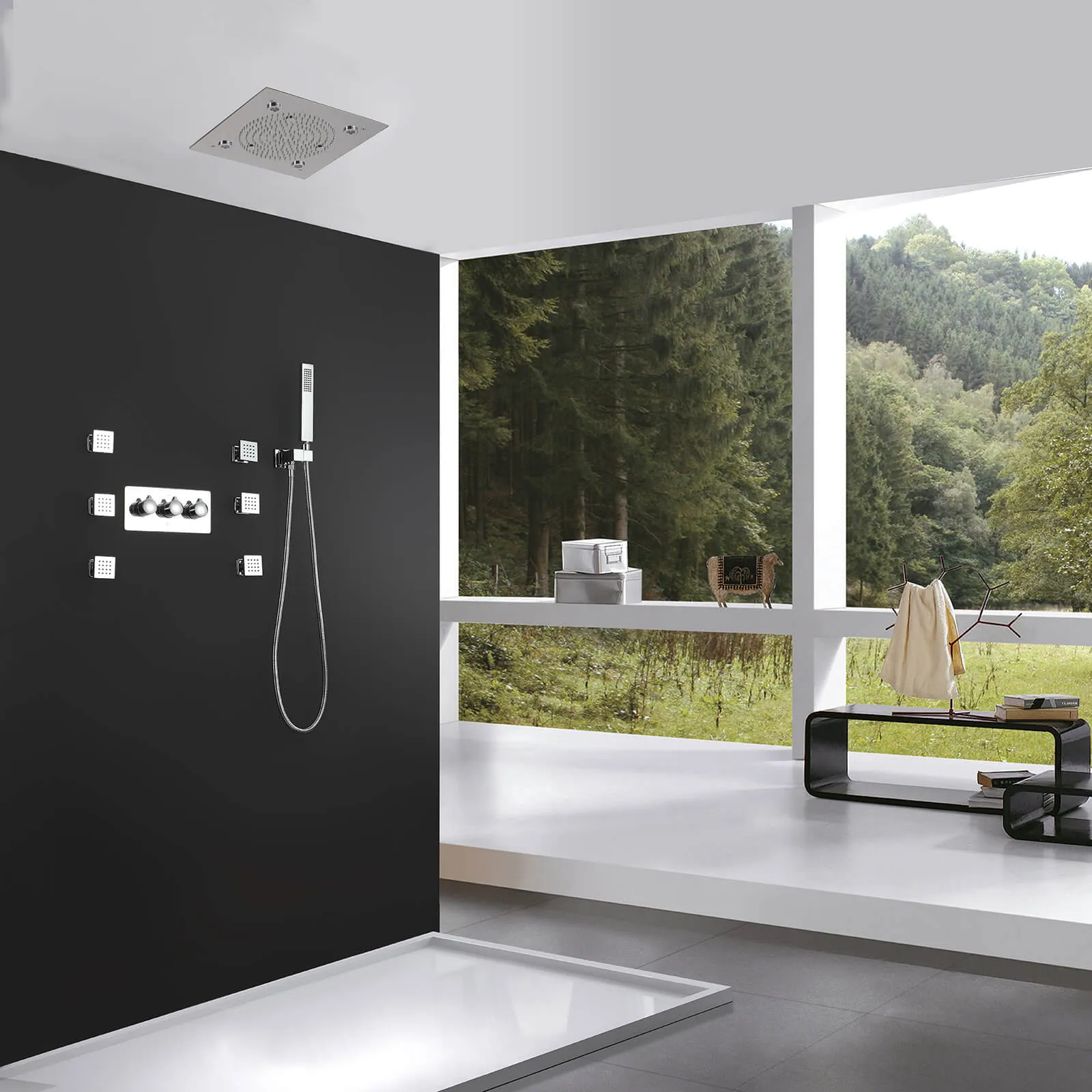 3 Function Large Shower System with Body Spray and LED Light Matte Black RB0815