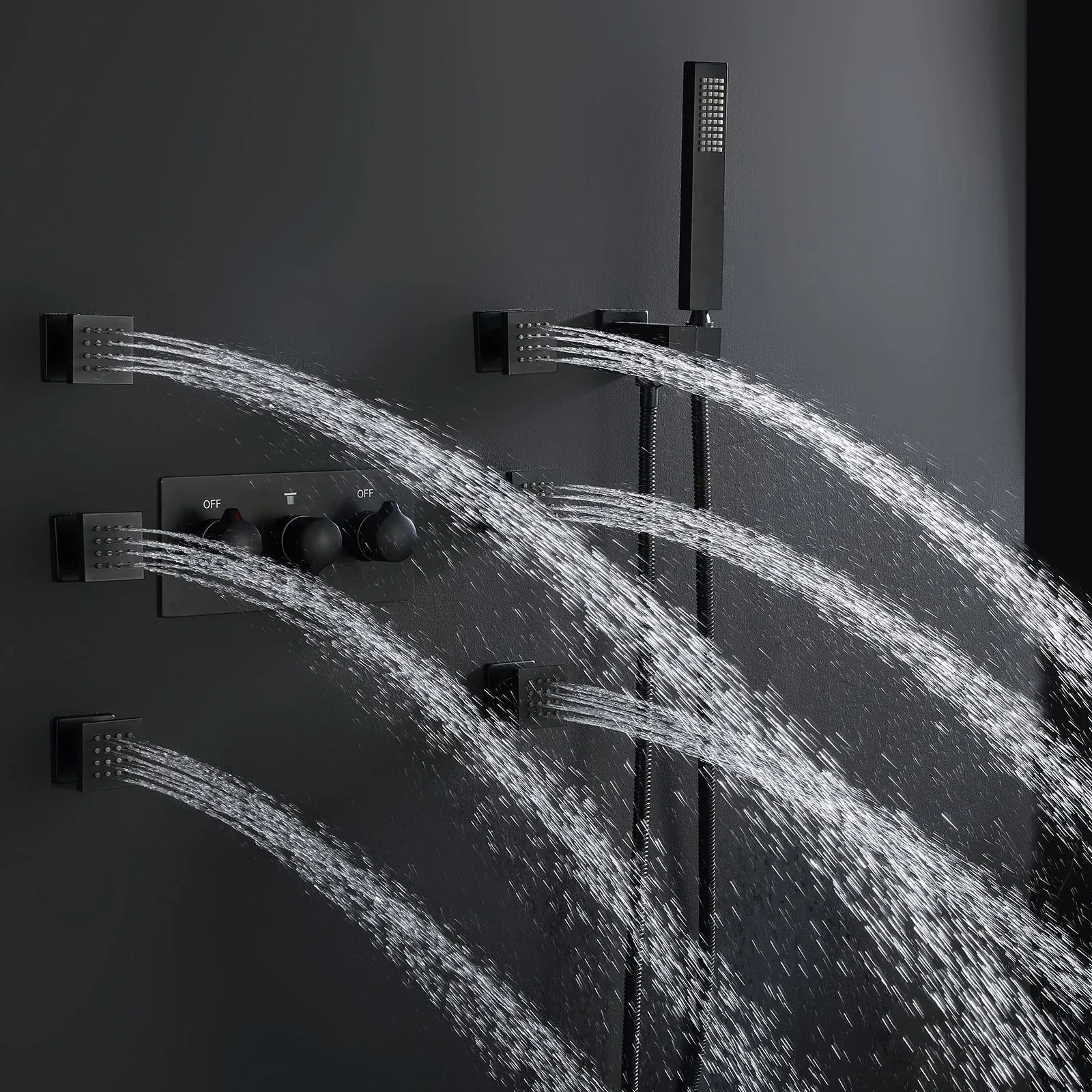 3 Function Large Shower System with Body Spray and LED Light Matte Black RB0815