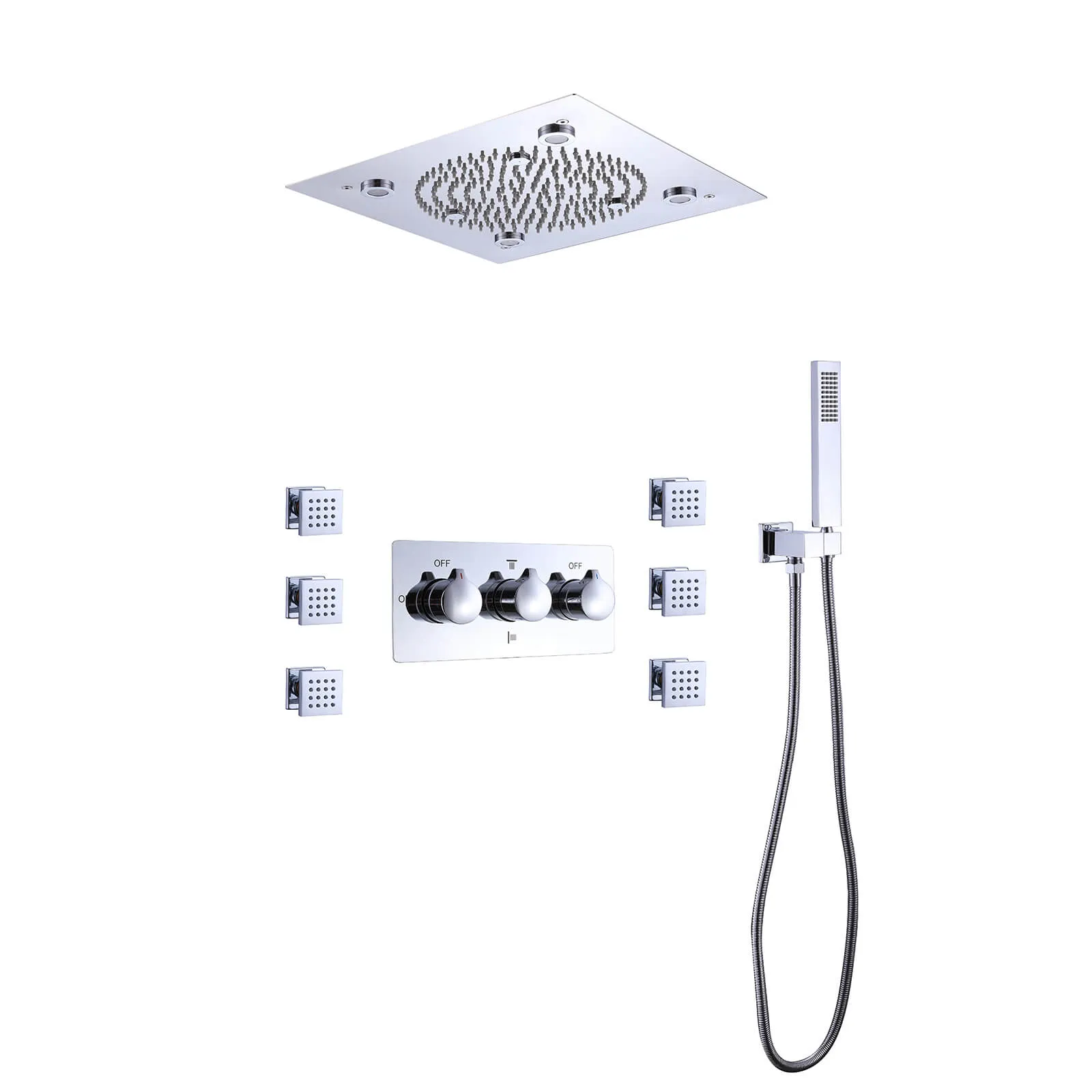 3 Function Large Shower System with Body Spray and LED Light Matte Black RB0815
