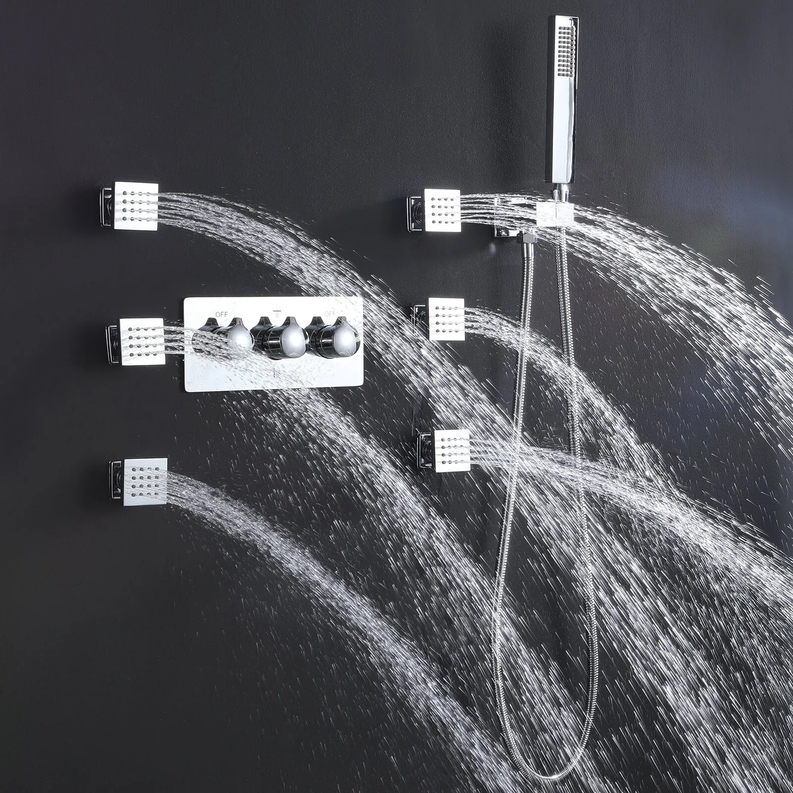 3 Function Large Shower System with Body Spray and LED Light Matte Black RB0815