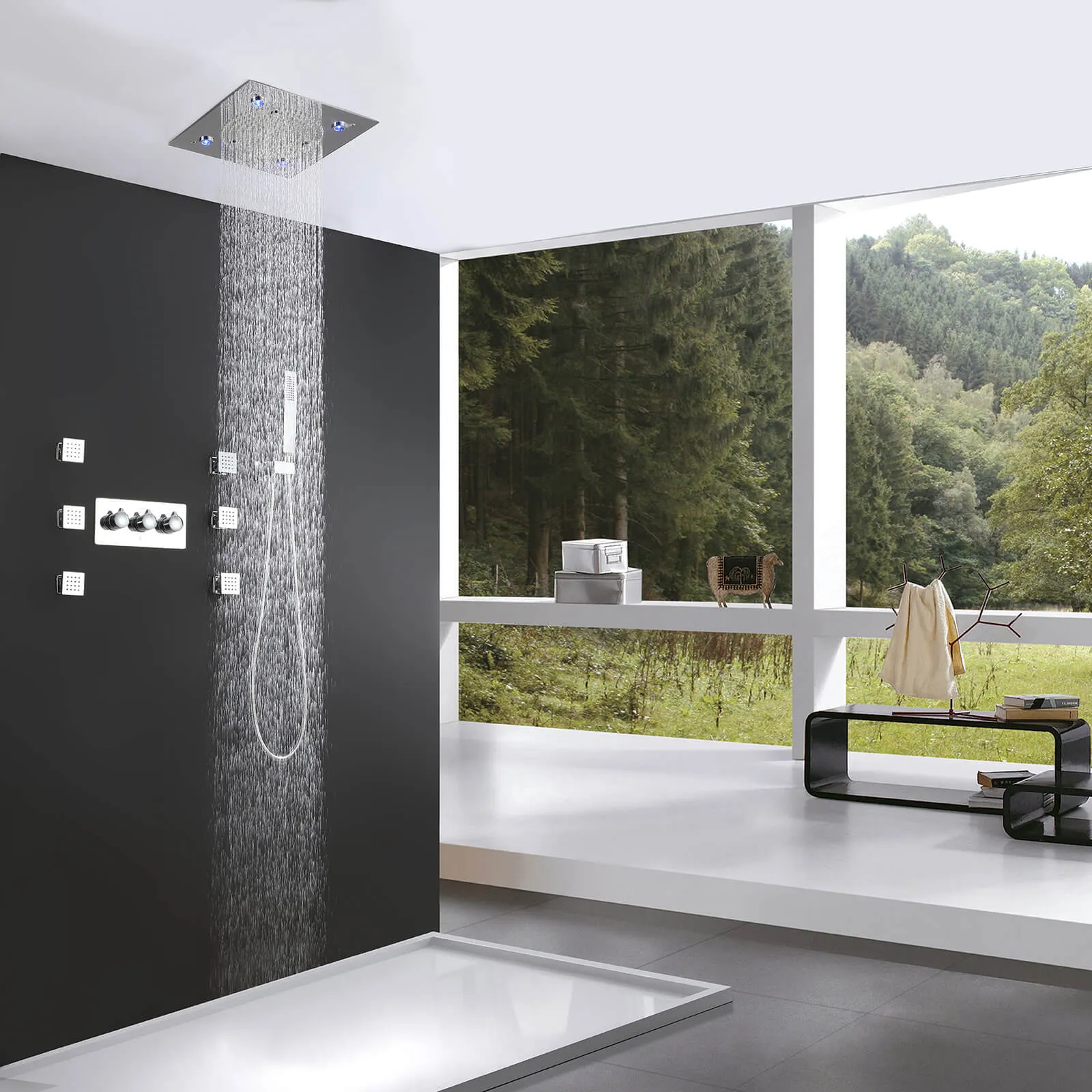 3 Function Large Shower System with Body Spray and LED Light Matte Black RB0815