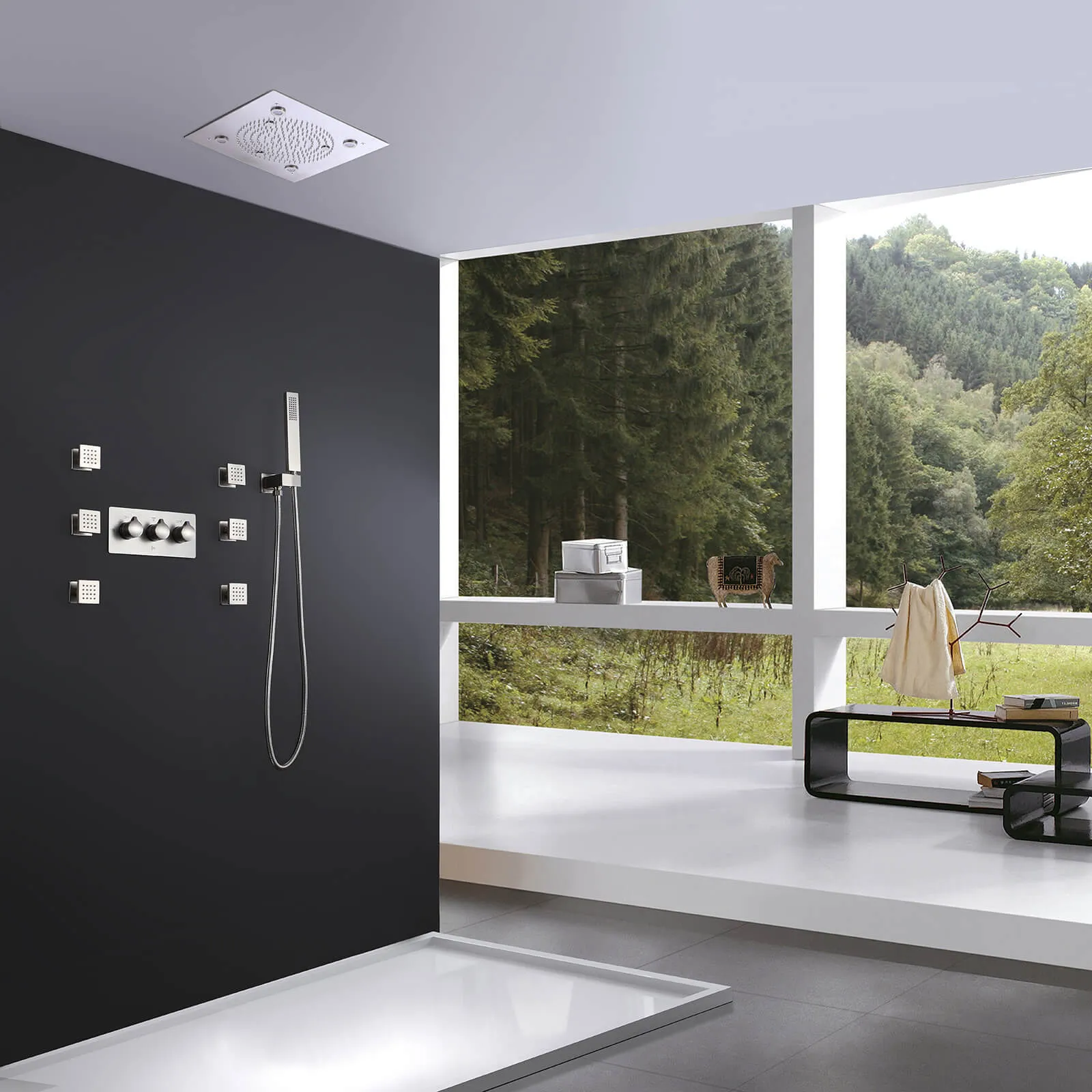 3 Function Large Shower System with Body Spray and LED Light Matte Black RB0815