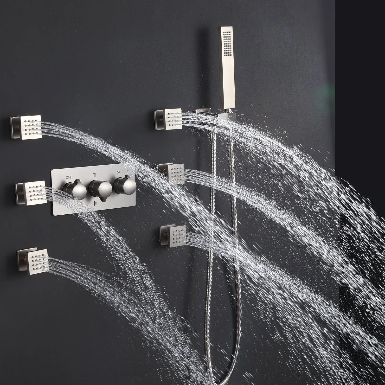 3 Function Large Shower System with Body Spray and LED Light Matte Black RB0815