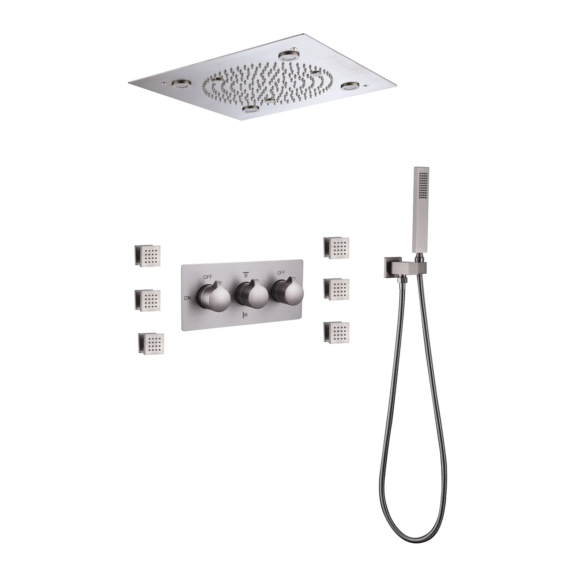 3 Function Large Shower System with Body Spray and LED Light Matte Black RB0815