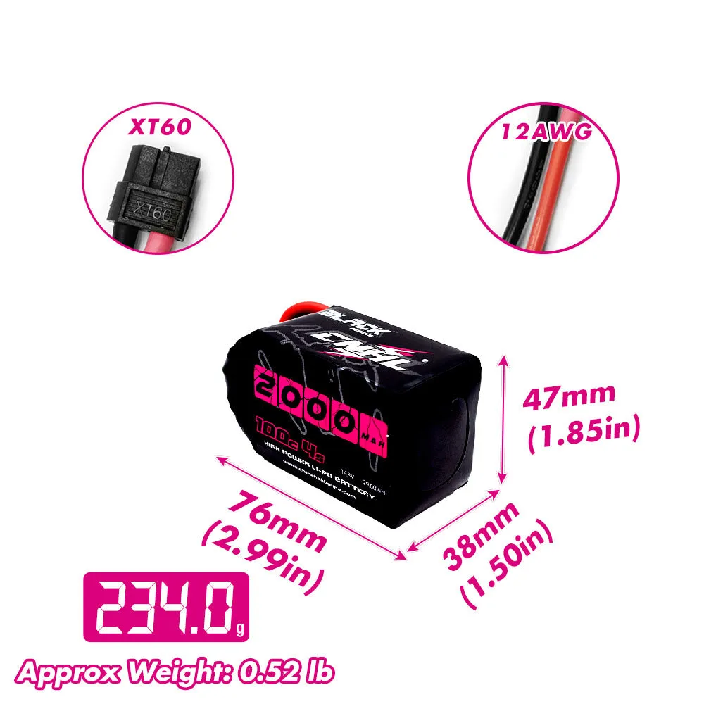 4 Packs CNHL Black Series 2000mAh 14.8V 4S 100C Lipo Battery with XT60 Plug - UK Warehouse