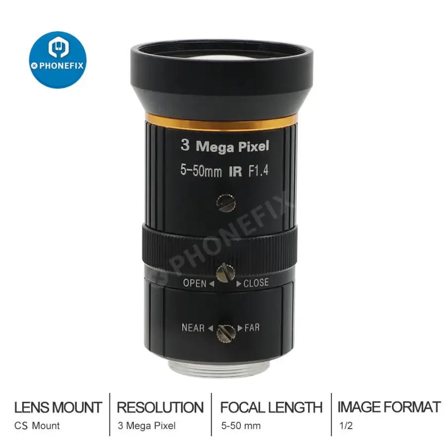 5-50mm 3.0MP Varifocal Lens 1/2.7" F1.4 Manual Iris CS Mount Lens
