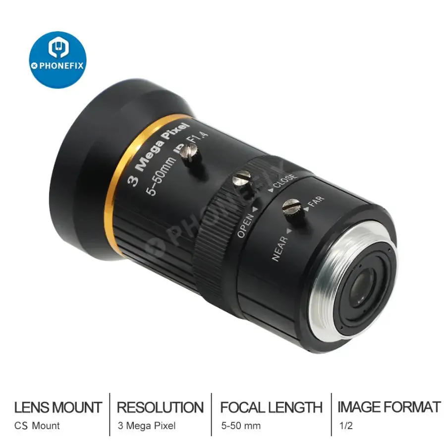 5-50mm 3.0MP Varifocal Lens 1/2.7" F1.4 Manual Iris CS Mount Lens