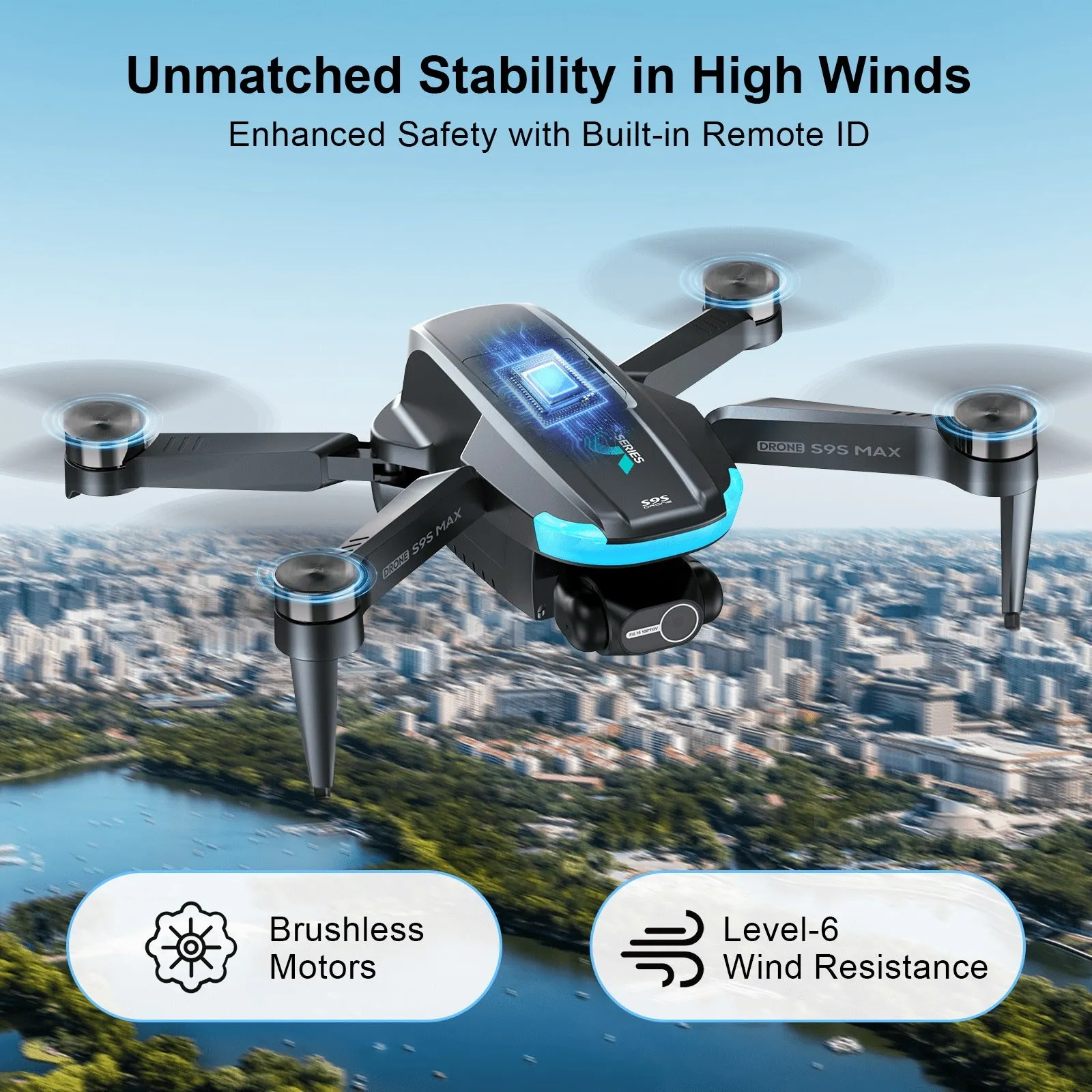 Auoshi S9S Axis Gimbal Drones With 4K EIS Camera, Black