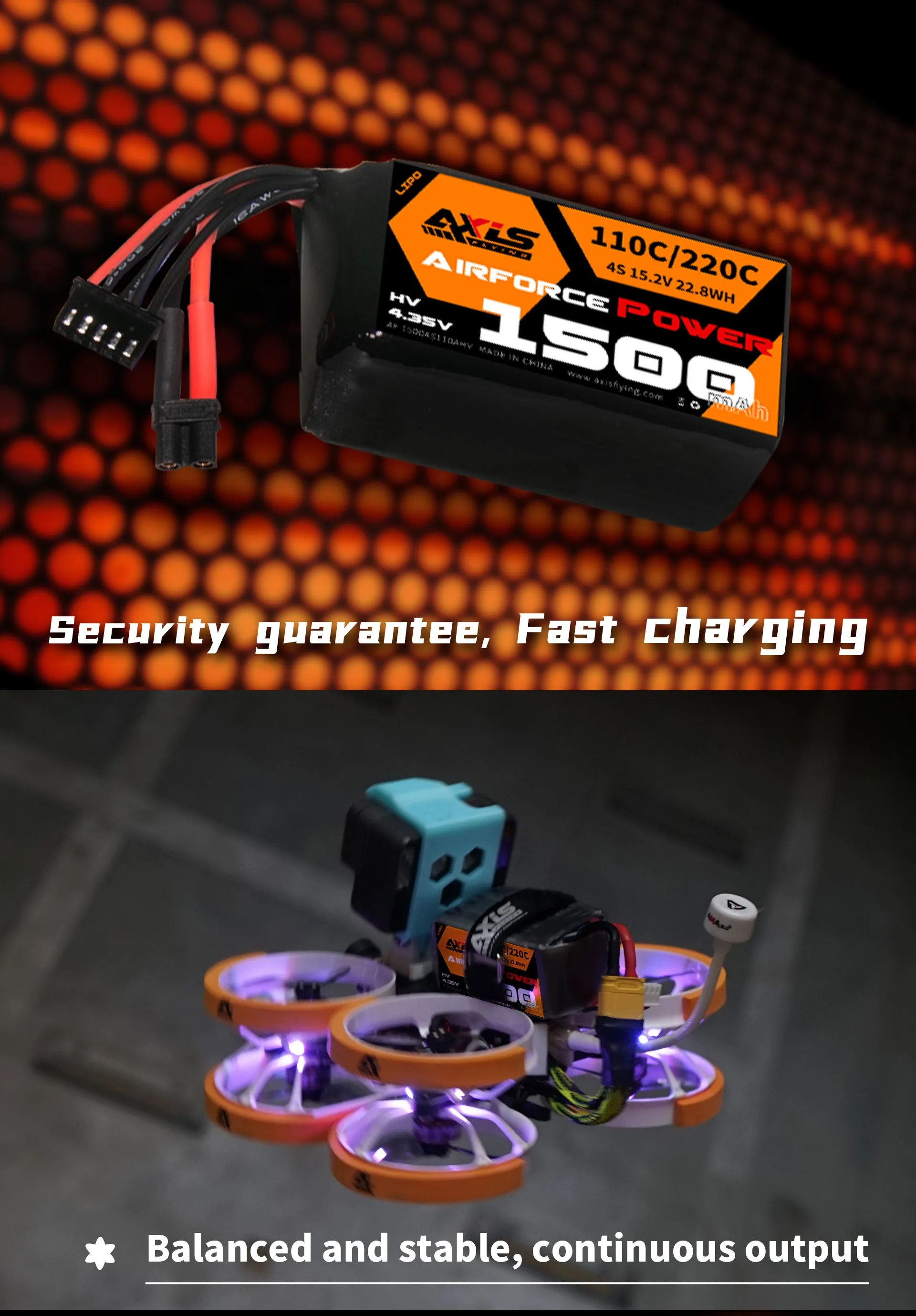 Axisflying 1500mAh 4S 110C LiPo Battery (XT30) for Airforce Pro by GNB [DG]