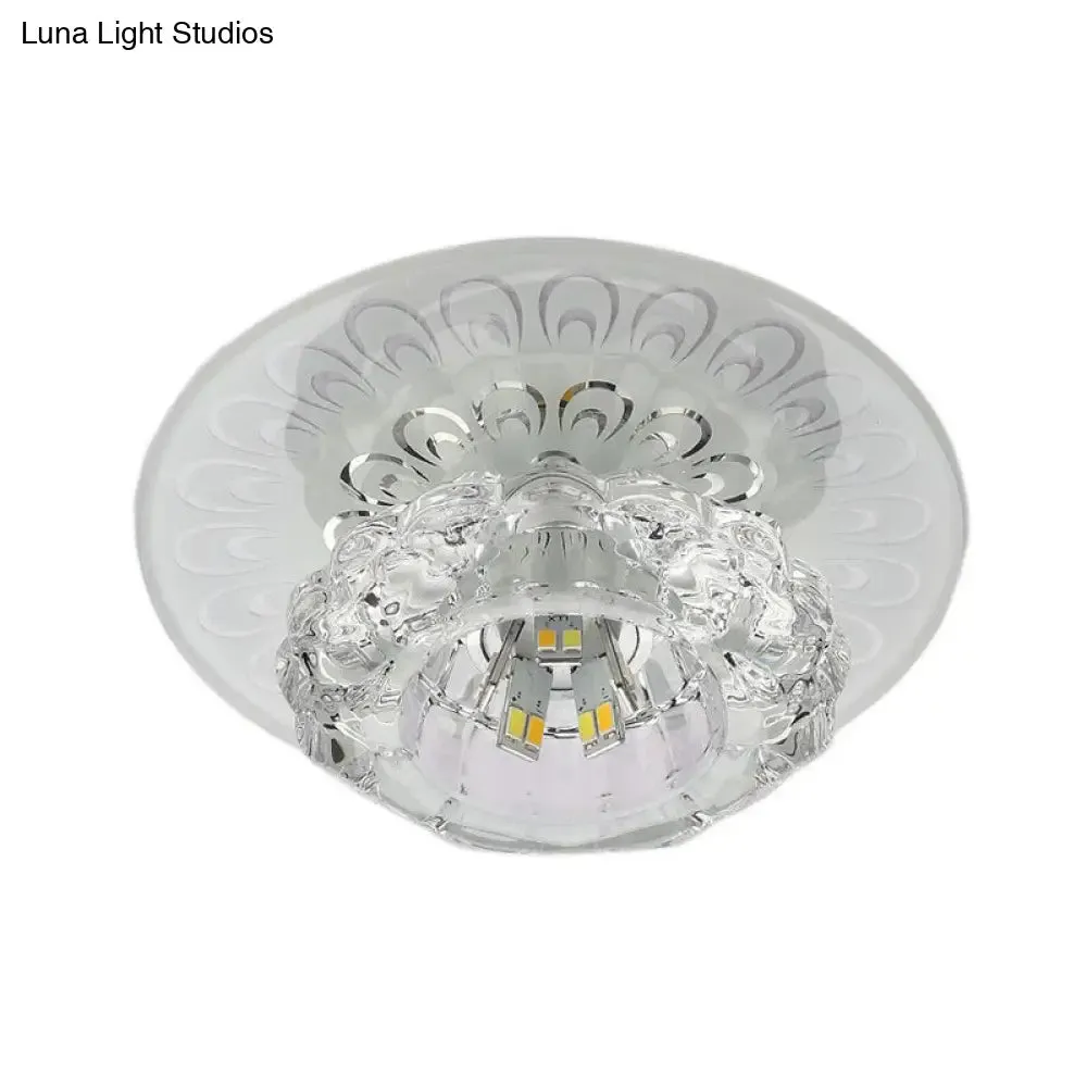 Blossom Shade Crystal Flush Ceiling Light - Contemporary LED Fixture for Hallways, Flush Mount and Clear Design