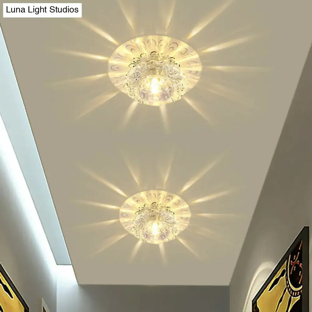 Blossom Shade Crystal Flush Ceiling Light - Contemporary LED Fixture for Hallways, Flush Mount and Clear Design