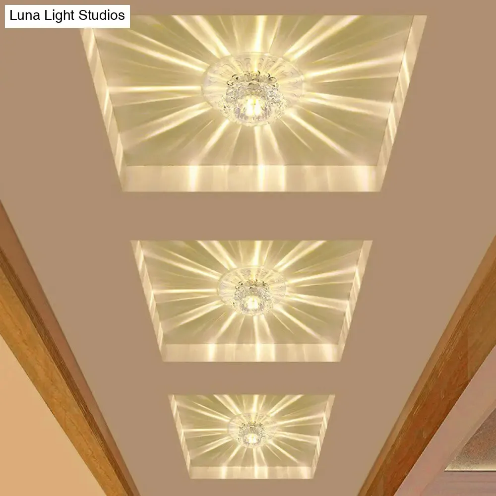 Blossom Shade Crystal Flush Ceiling Light - Contemporary LED Fixture for Hallways, Flush Mount and Clear Design