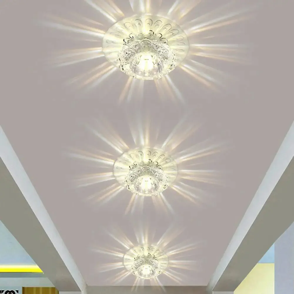 Blossom Shade Crystal Flush Ceiling Light - Contemporary LED Fixture for Hallways, Flush Mount and Clear Design