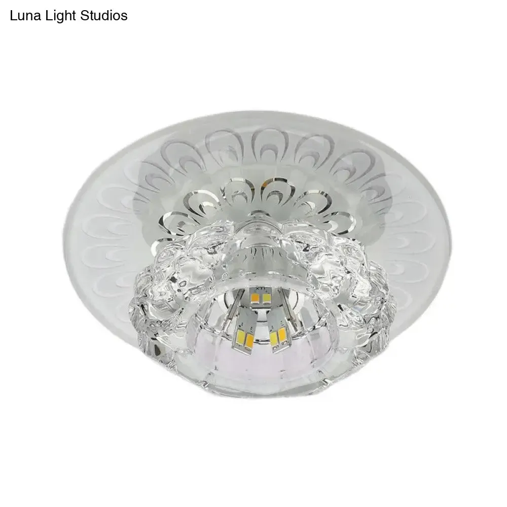 Blossom Shade Crystal Flush Ceiling Light - Contemporary LED Fixture for Hallways, Flush Mount and Clear Design
