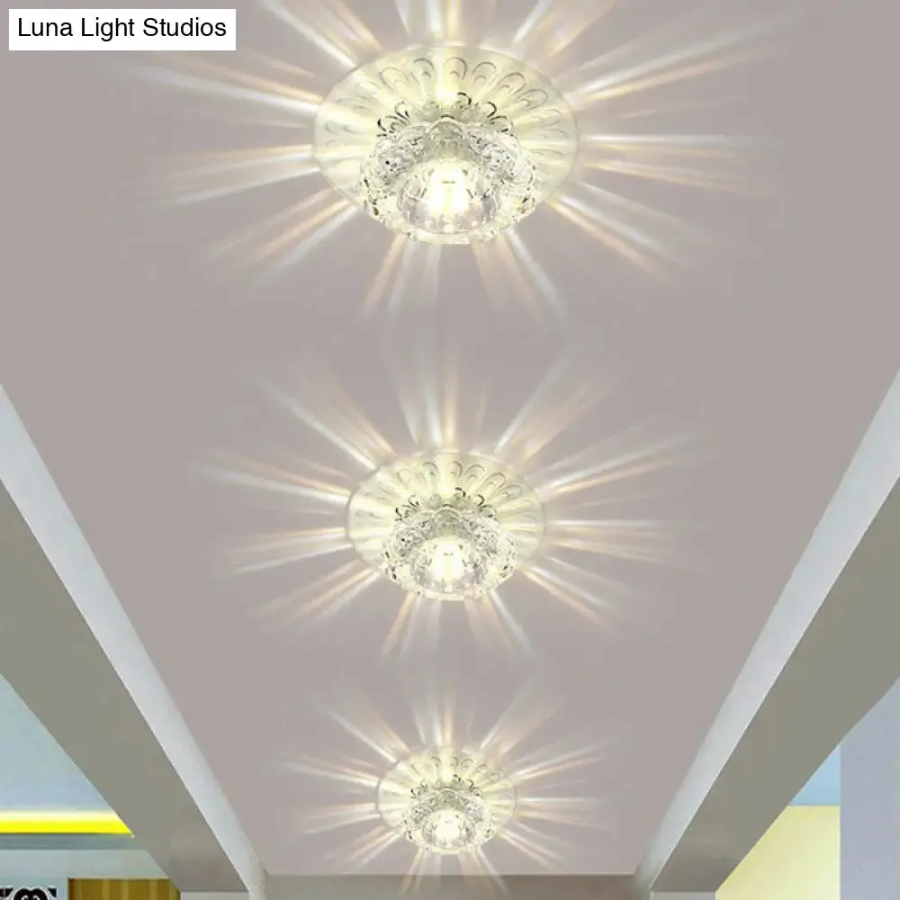 Blossom Shade Crystal Flush Ceiling Light - Contemporary LED Fixture for Hallways, Flush Mount and Clear Design