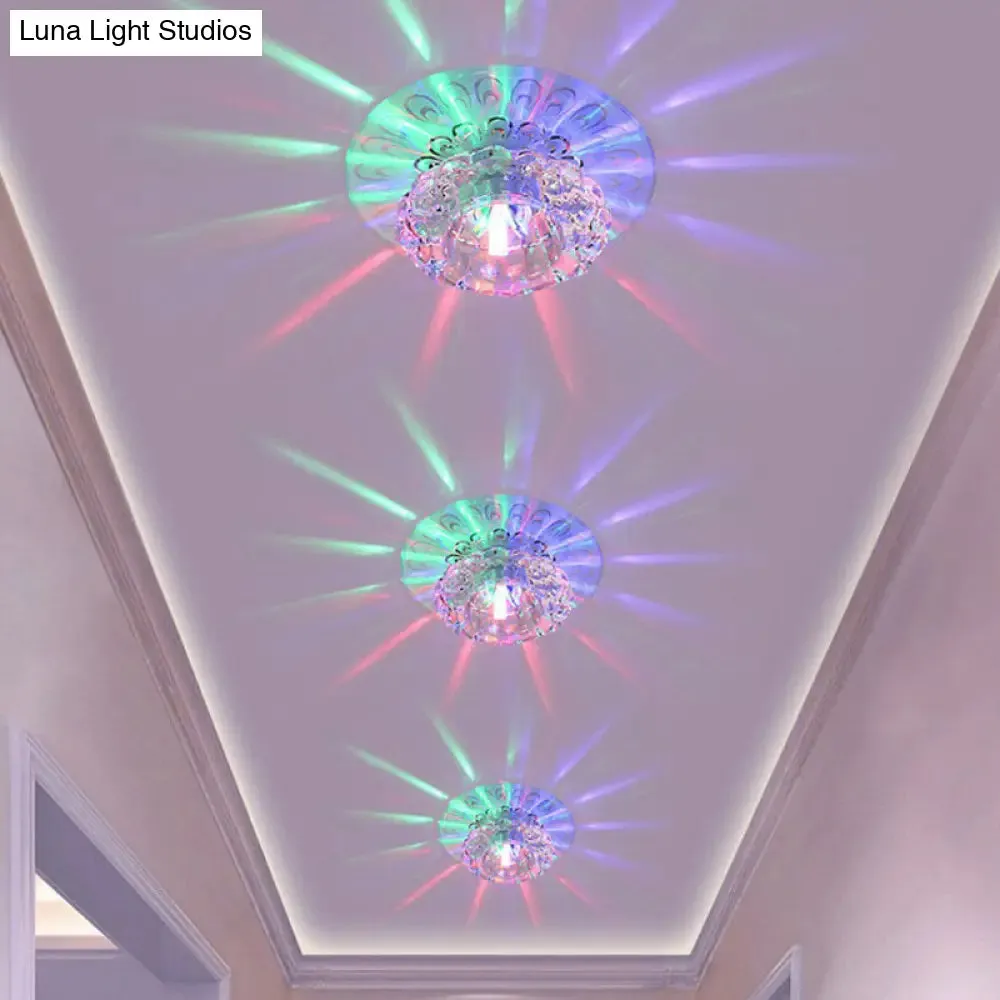 Blossom Shade Crystal Flush Ceiling Light - Contemporary LED Fixture for Hallways, Flush Mount and Clear Design