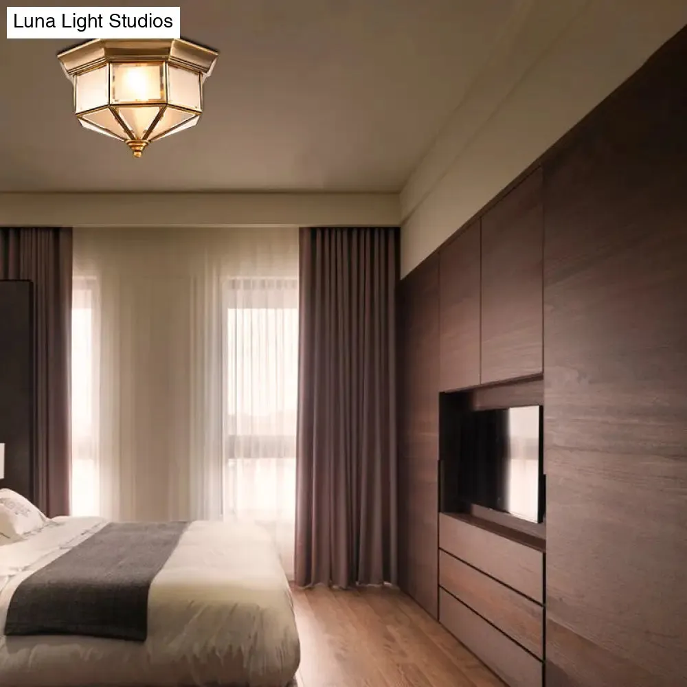 Brass Flush Mount Fixture with Curved Frosted Glass for Bedroom - 2 Lights