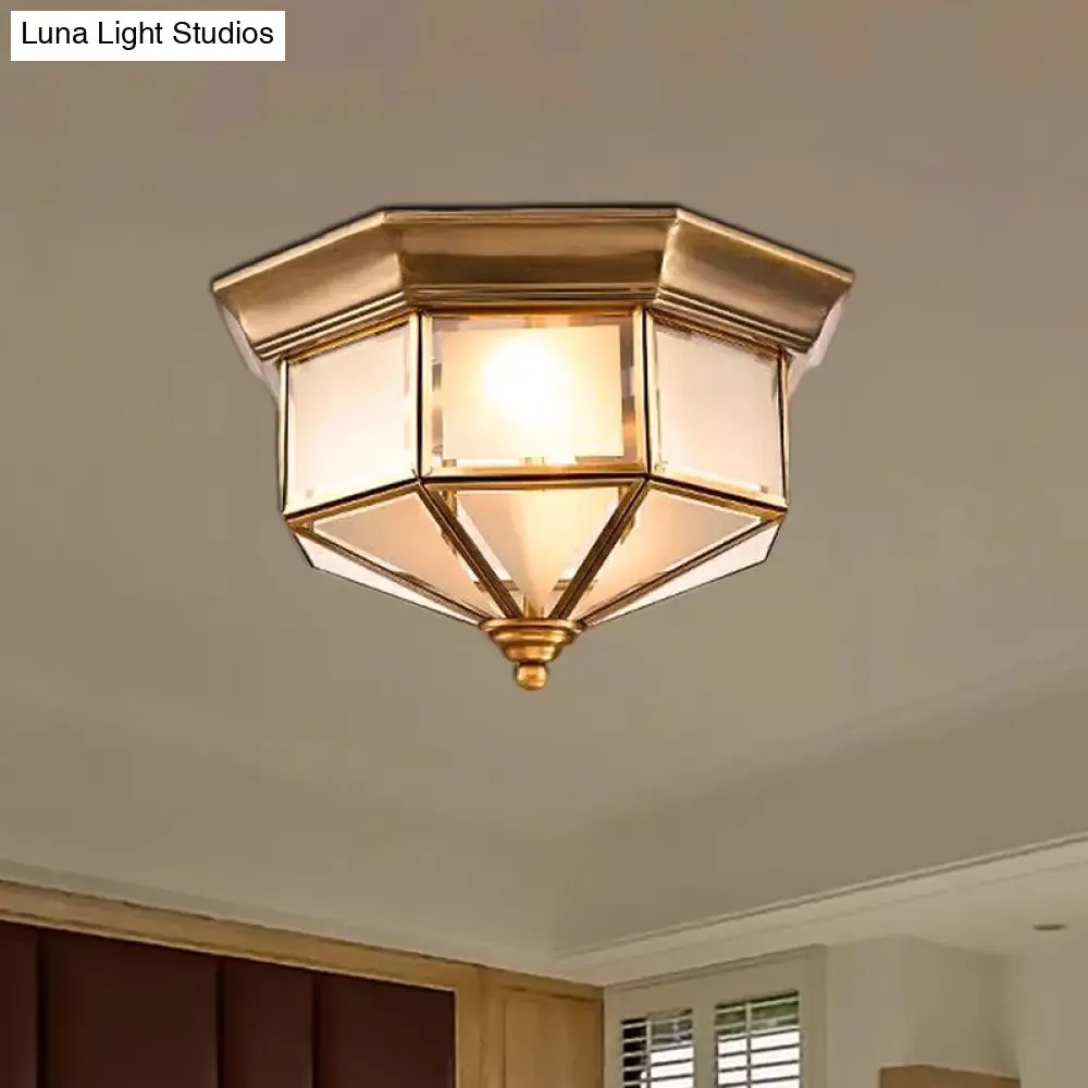 Brass Flush Mount Fixture with Curved Frosted Glass for Bedroom - 2 Lights