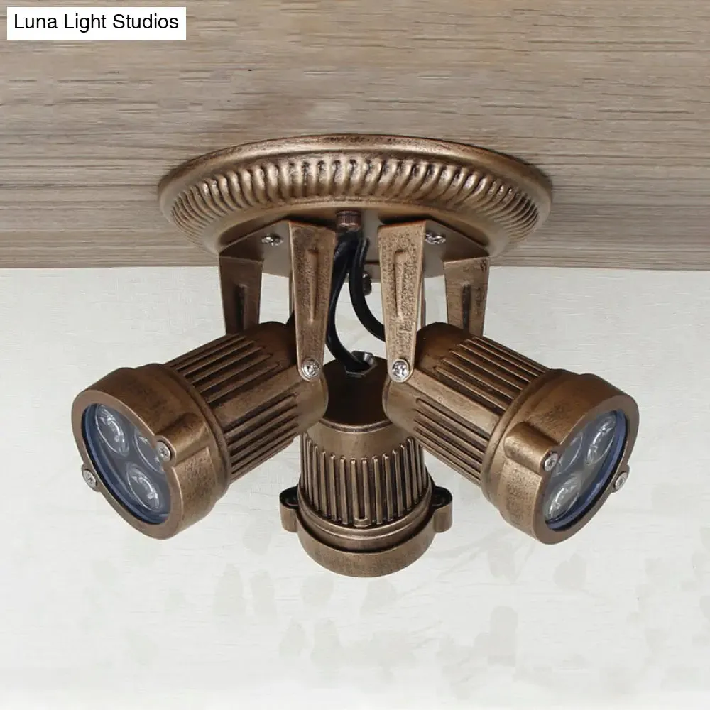 Bronze Finish Ceiling Mounted Fixture with Vintage Metal Design and 3 Rotatable Heads