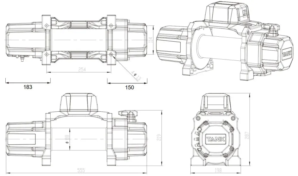 Carbon Offroad 20K Tank 12V/24V Truck Winch Kit | IP68 Rated