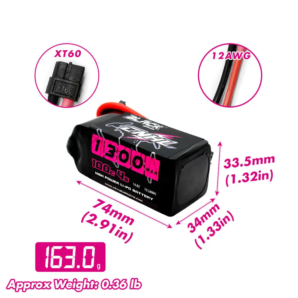 CNHL Black Series 1300mAh 14.8V 4S 100C Lipo Battery with XT60 Plug