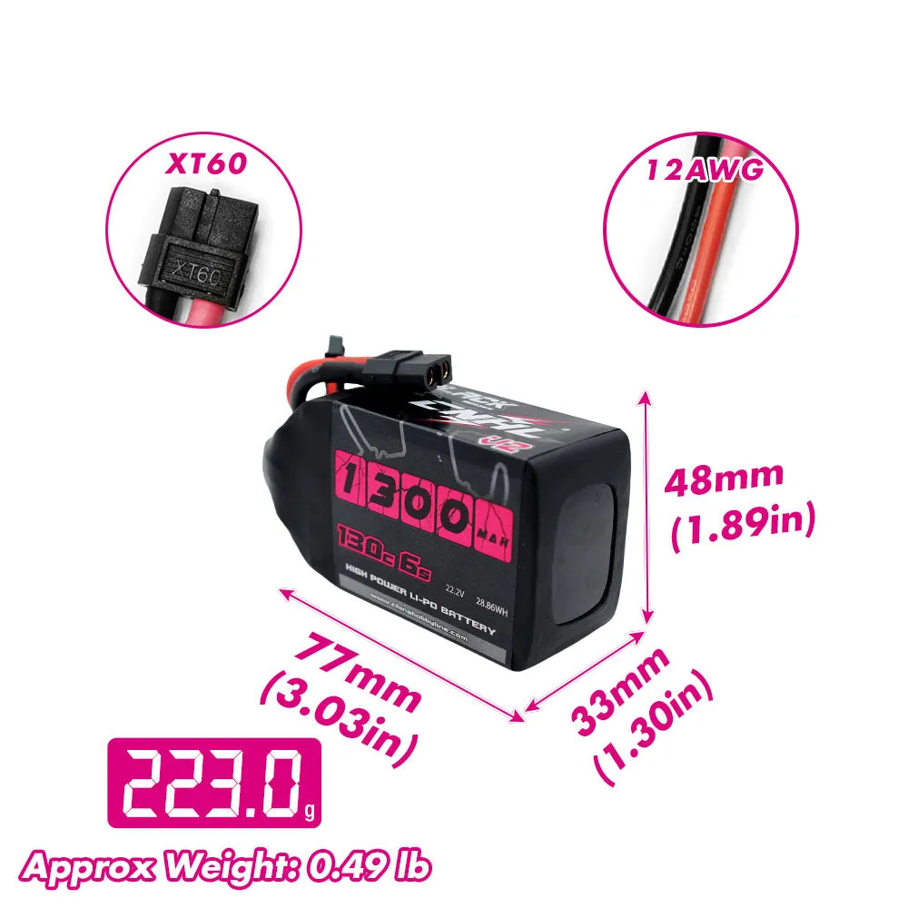 [Combo] 2 Packs CNHL Black Series 1300mAh 22.2V 6S 100C Lipo Battery with XT60 Plug