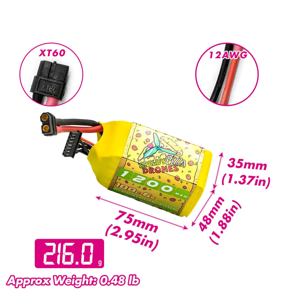 [Combo] 2 Packs CNHL Pizza Series 1200mAh 22.2V 6S 100C Lipo Battery with XT60 Plug
