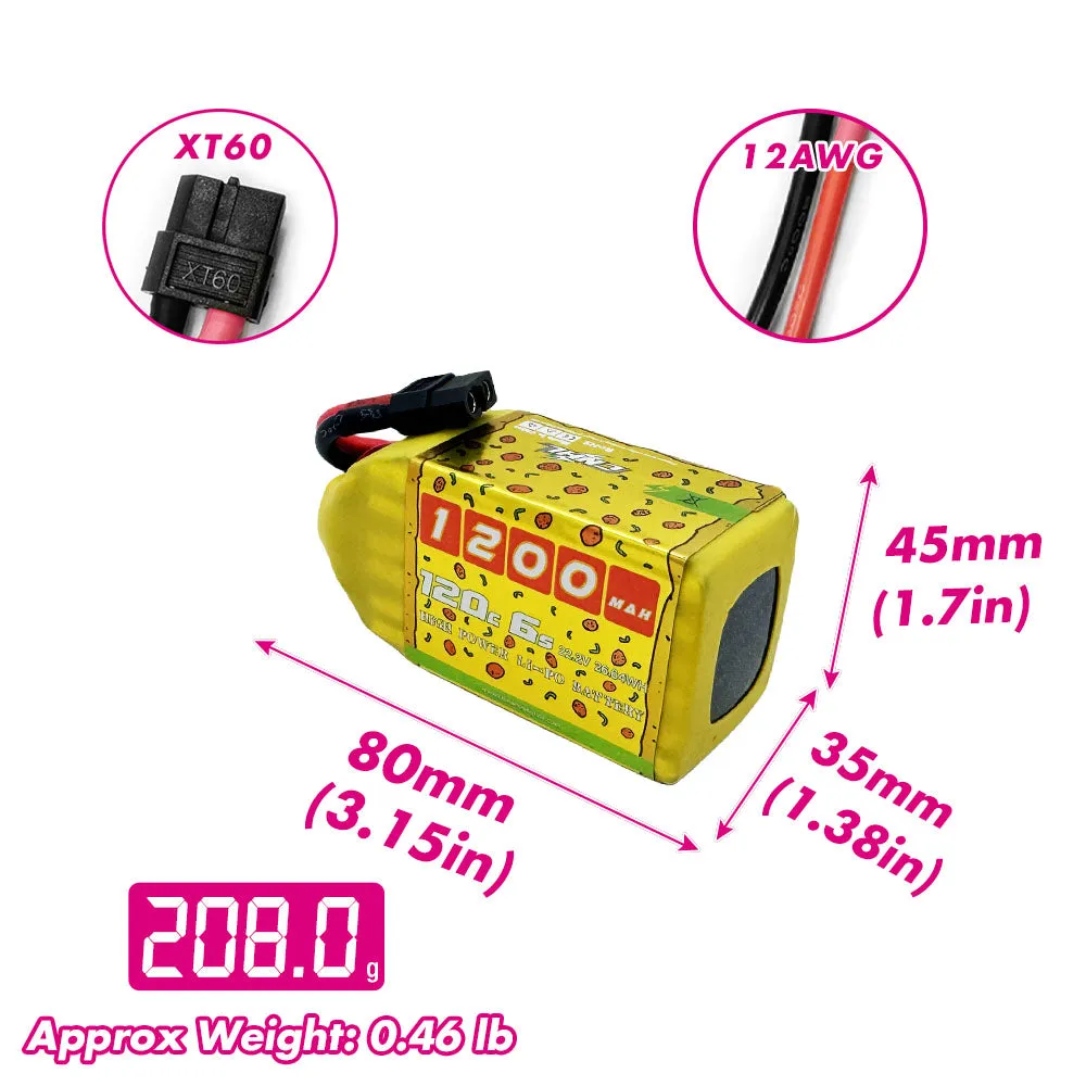[Combo] 2 Packs CNHL Pizza Series 1200mAh 22.2V 6S 100C Lipo Battery with XT60 Plug