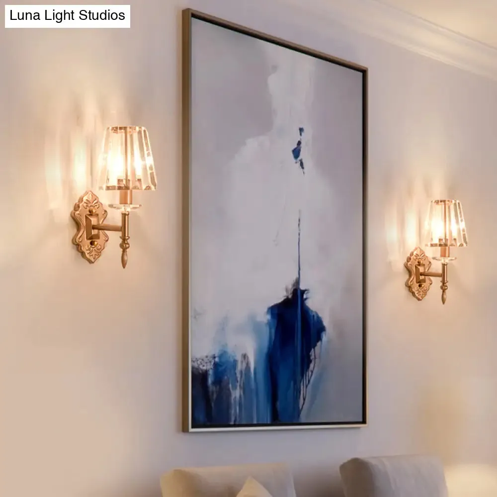 Copper Modern 1/2-Light Crystal Wall Sconce with Cone Shade for Bedroom