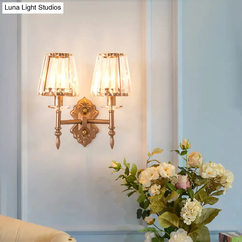 Copper Modern 1/2-Light Crystal Wall Sconce with Cone Shade for Bedroom