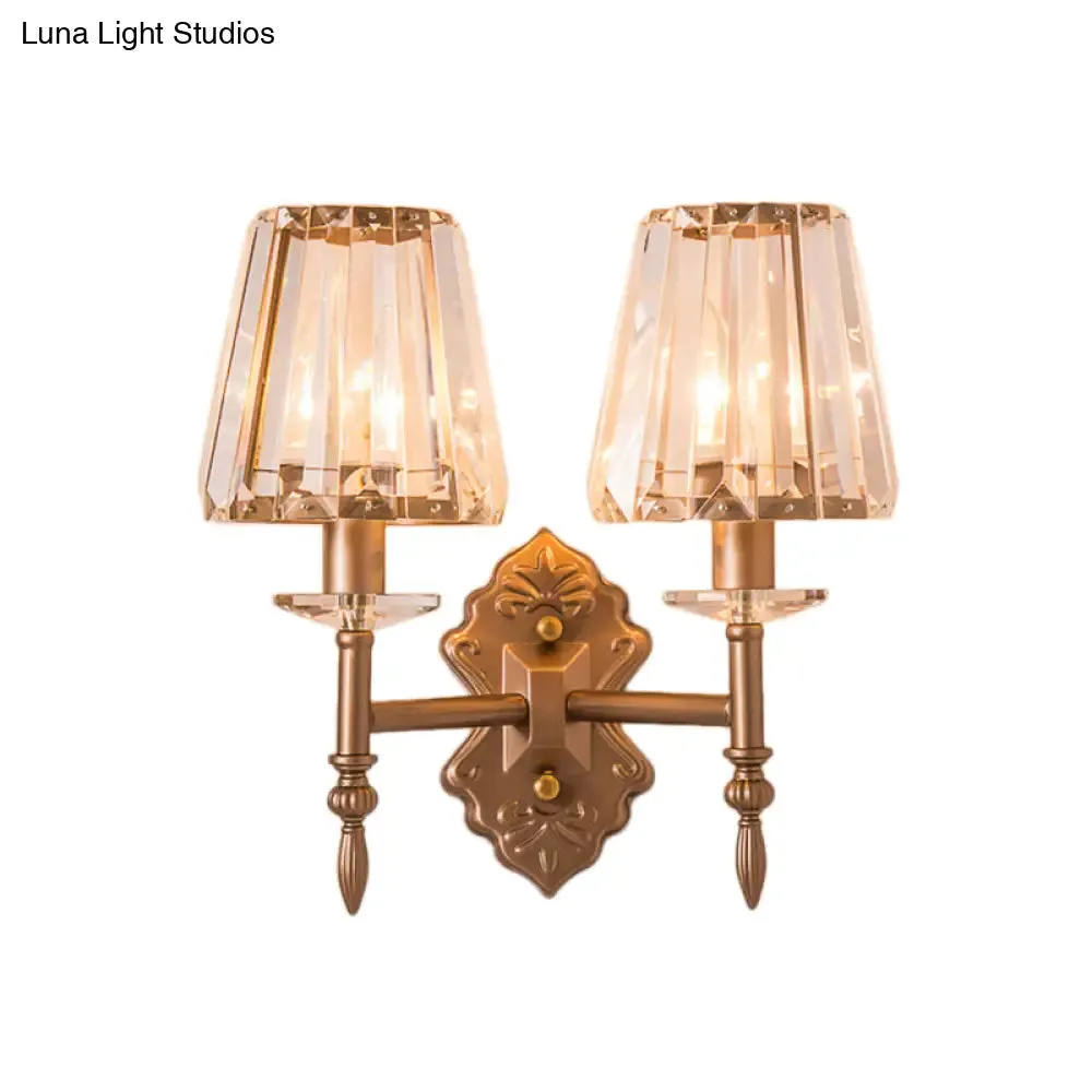 Copper Modern 1/2-Light Crystal Wall Sconce with Cone Shade for Bedroom