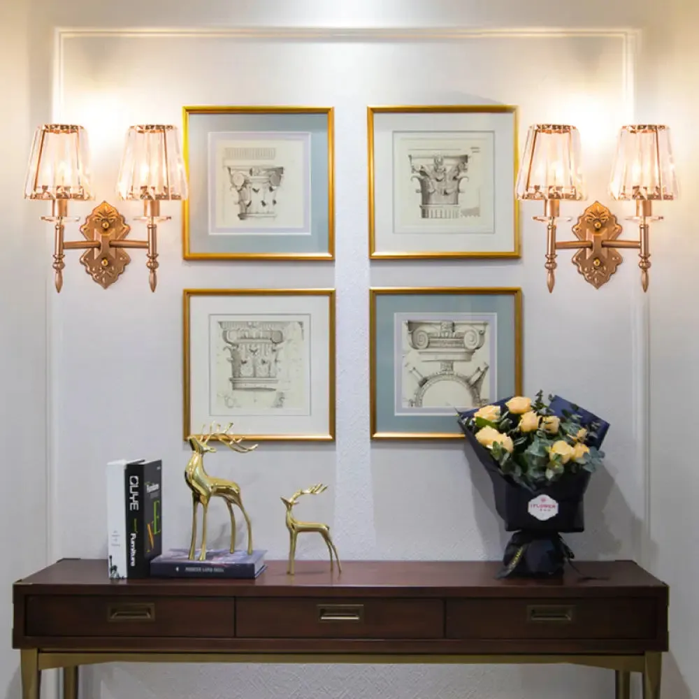 Copper Modern 1/2-Light Crystal Wall Sconce with Cone Shade for Bedroom