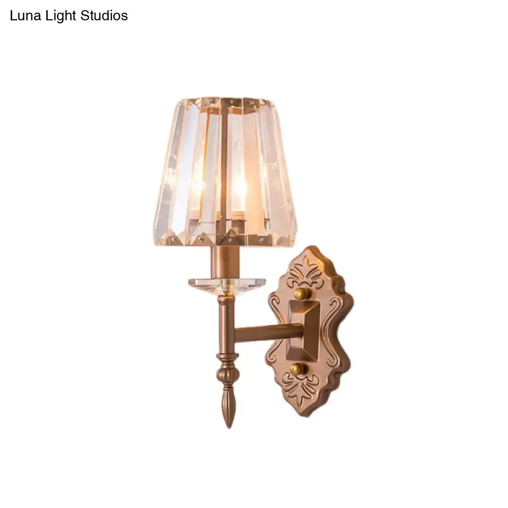 Copper Modern 1/2-Light Crystal Wall Sconce with Cone Shade for Bedroom