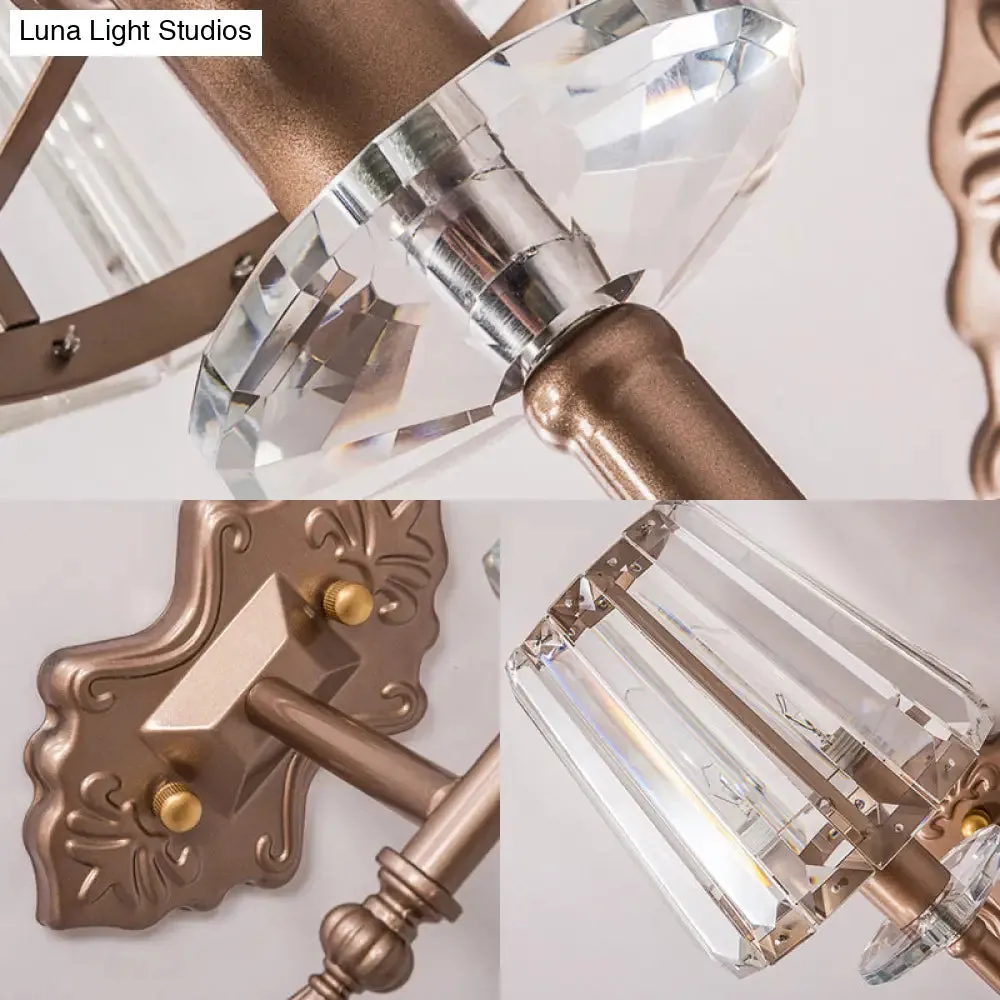 Copper Modern 1/2-Light Crystal Wall Sconce with Cone Shade for Bedroom