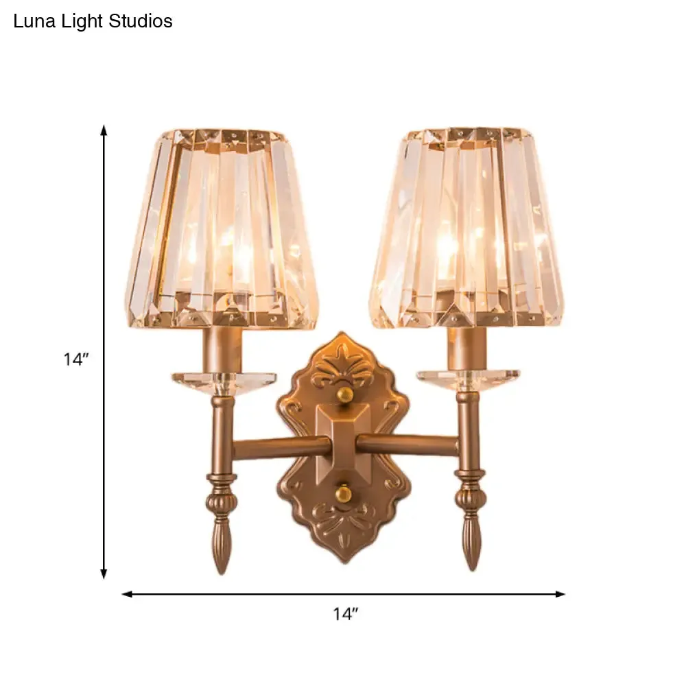Copper Modern 1/2-Light Crystal Wall Sconce with Cone Shade for Bedroom