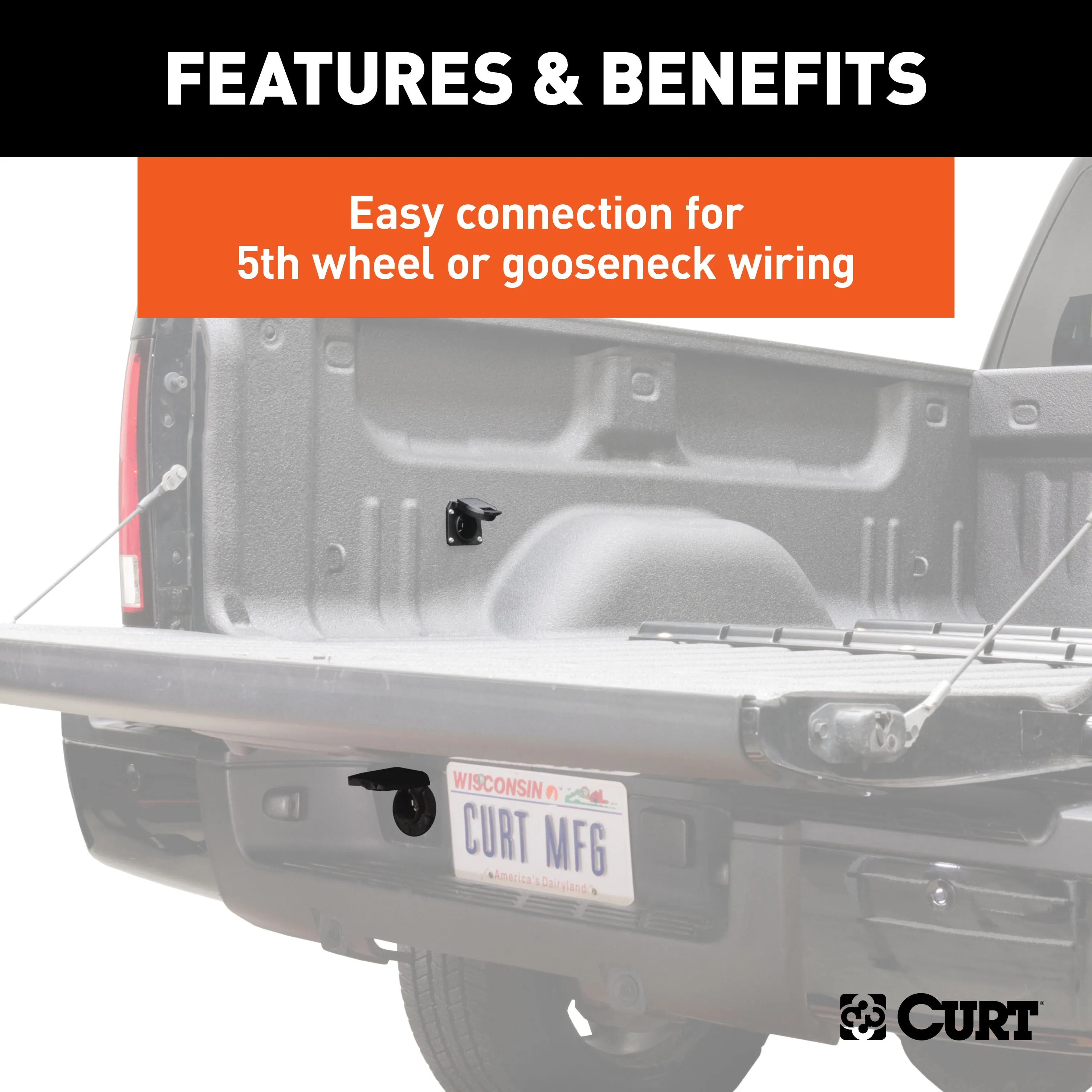 CURT 56070 7ft. Custom Wiring Extension Harness (Adds 7-Way RV Blade to Truck Bed; Packaged