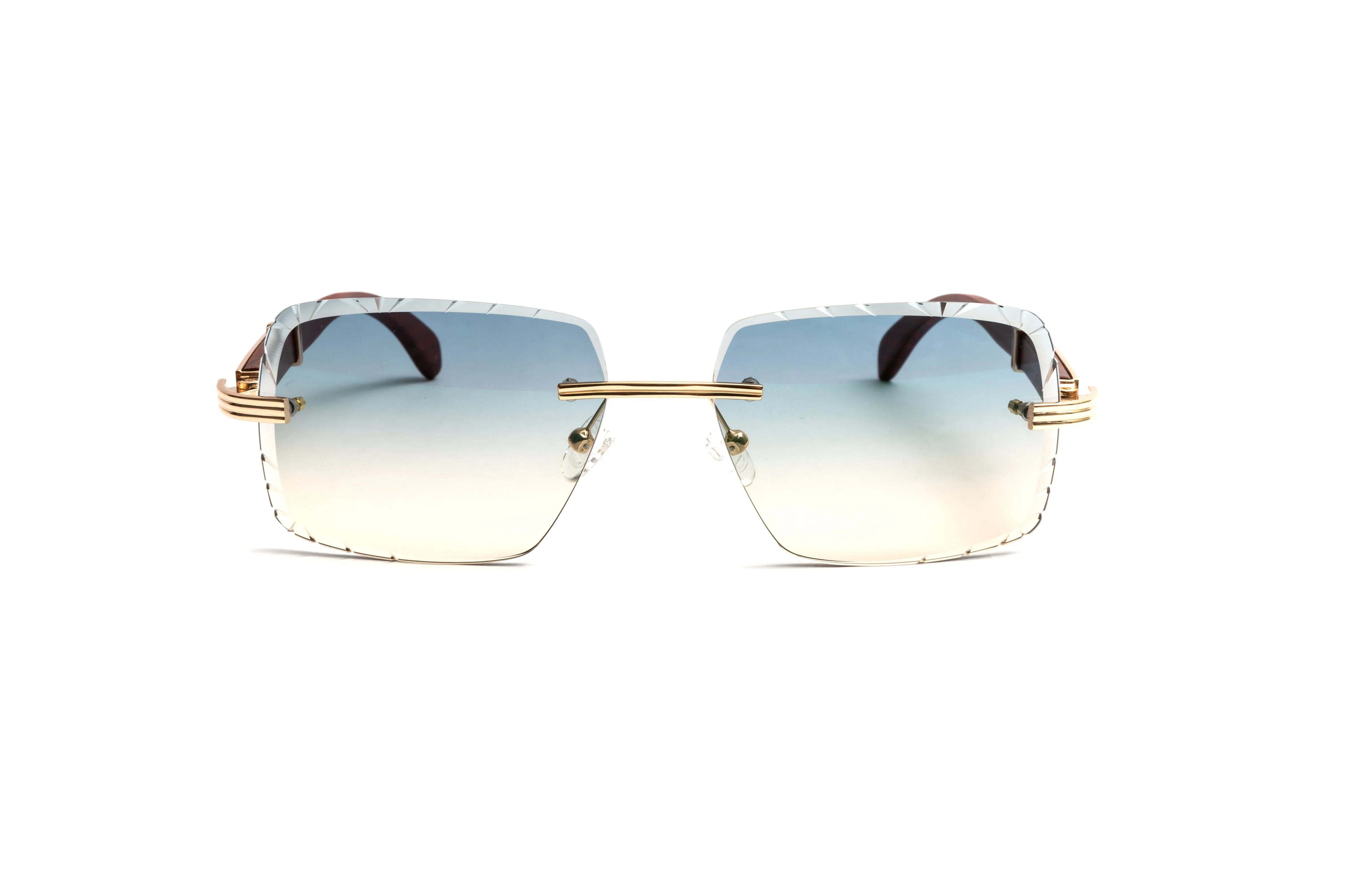 DRONE 4 18KT Gold & Brown Wood Sunglasses, Double Gradient Grey/Yellow Square Lenses