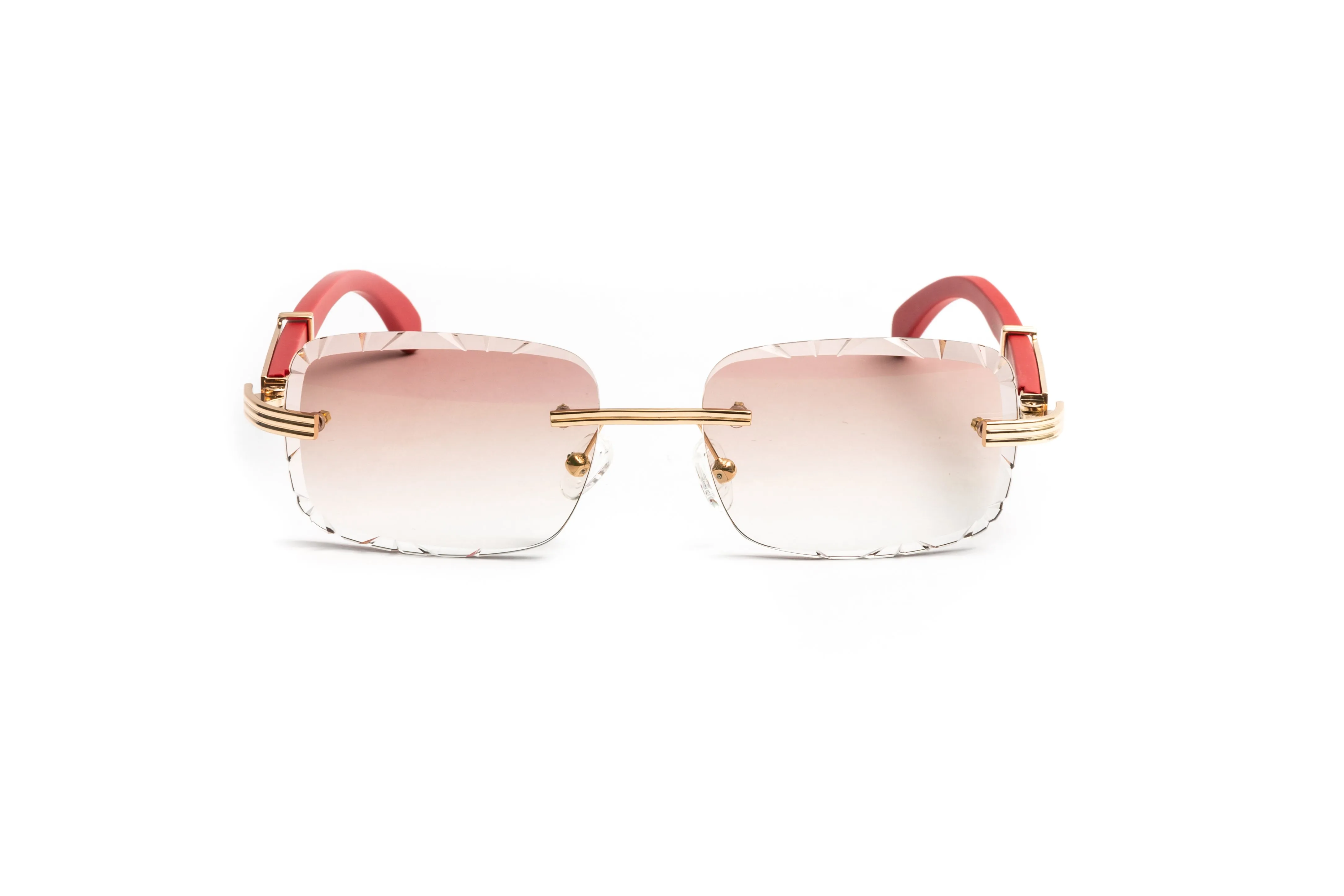 DRONE 6 18KT Gold & Red Wood Rimless Sunglasses, Gradient Brown Rectangular Lenses