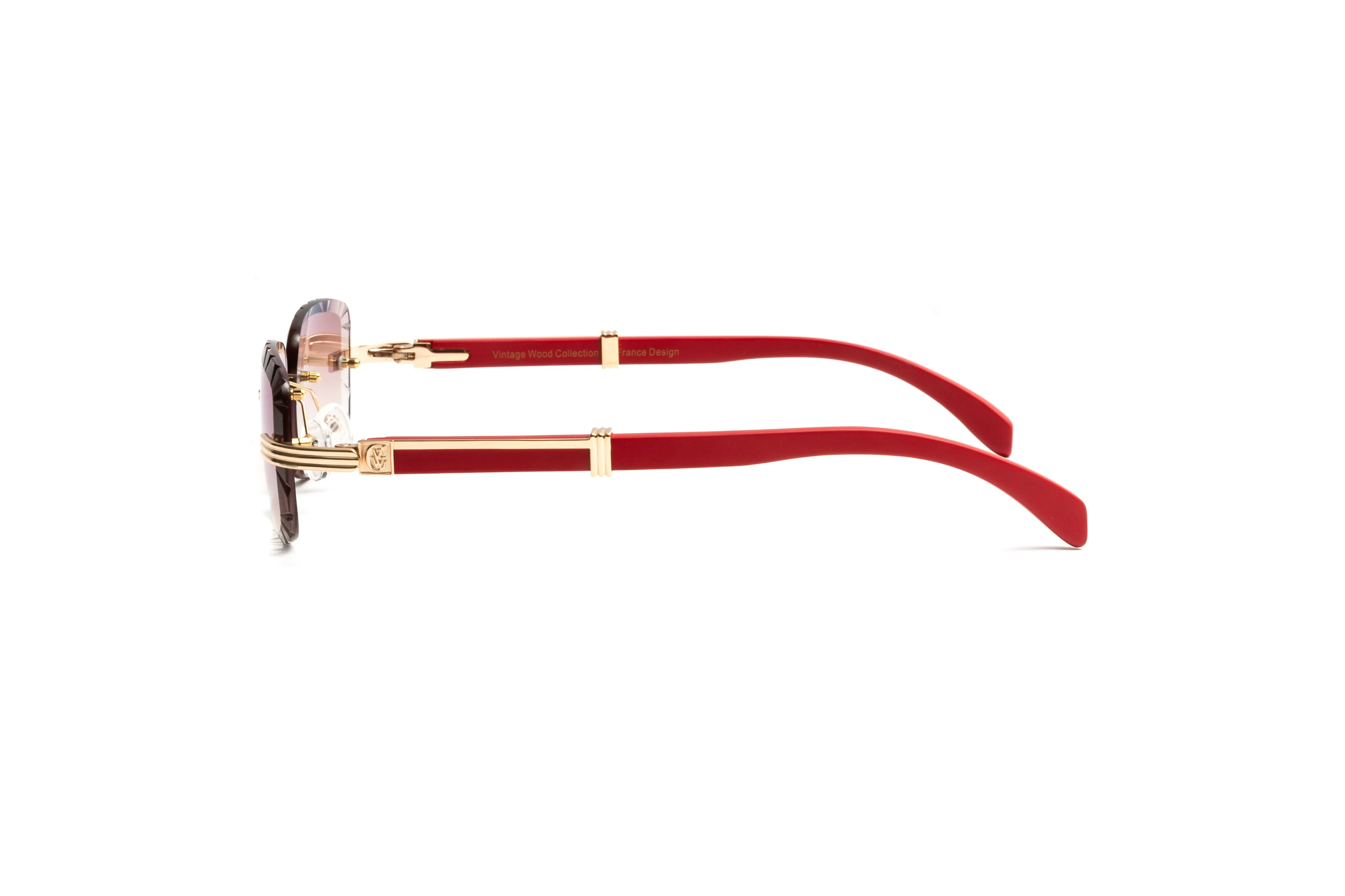 DRONE 6 18KT Gold & Red Wood Rimless Sunglasses, Gradient Brown Rectangular Lenses