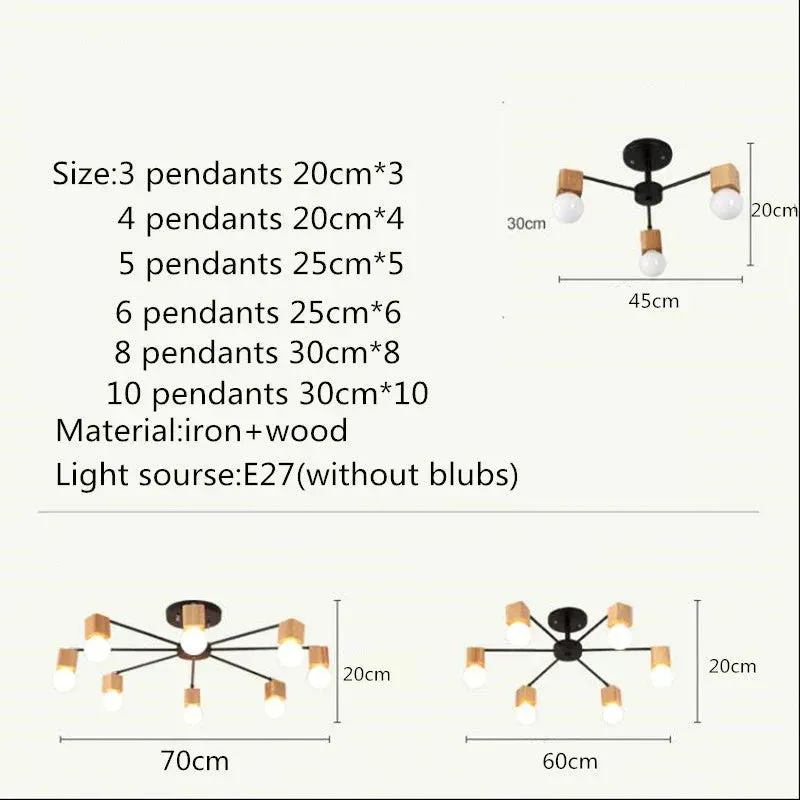 Fashion Modern Lamps LED Pendant Lights Indoor Lighting Wood Lamp Holder Living Dining Room Bedroom Bar Shop Light Fixture