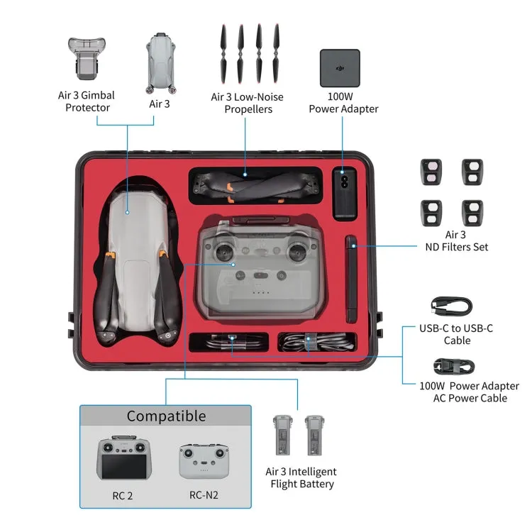 For DJI Air 3 / RC2 / N2 STARTRC Waterproof PP Official Standard Drone Kit Suitcase Storage Box(Black)