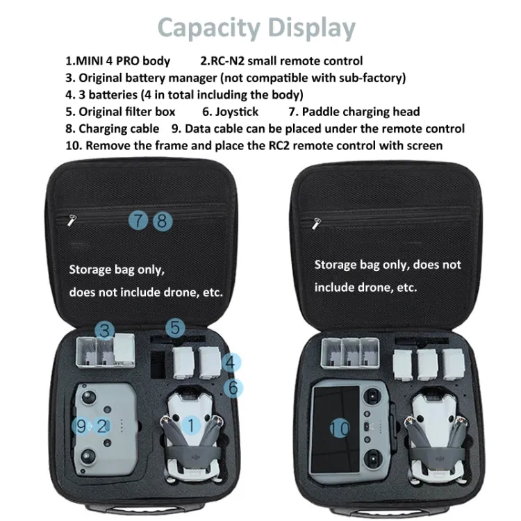 For DJI Mini 4 Pro Drone Storage Bag Box Shoulder Bag Suitcase(Black)