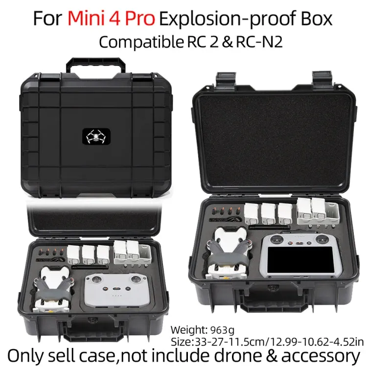 For DJI Mini 4 Pro / Mini 3 Pro Drone Suitcase Explosion-proof Box Compatible with RC & RC 2, RC-N1 & RC-N2(Black)