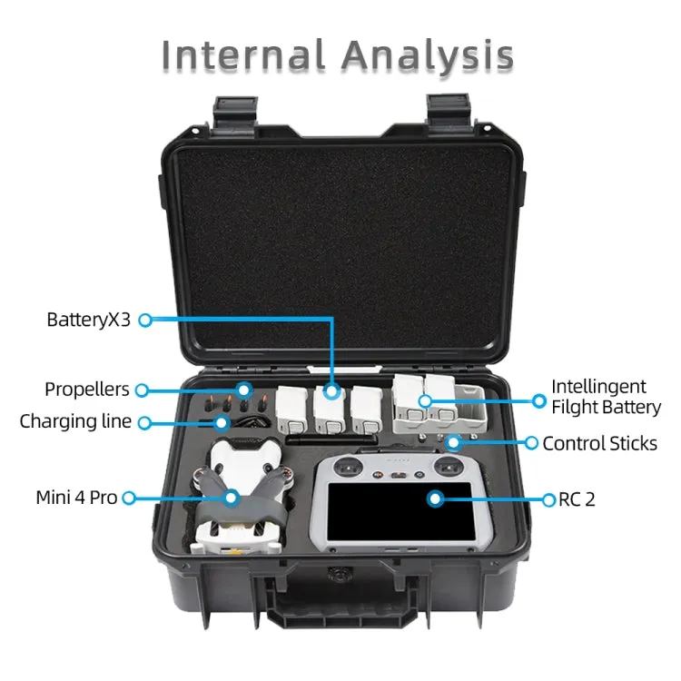 For DJI Mini 4 Pro / Mini 3 Pro Drone Suitcase Explosion-proof Box Compatible with RC & RC 2, RC-N1 & RC-N2(Black)