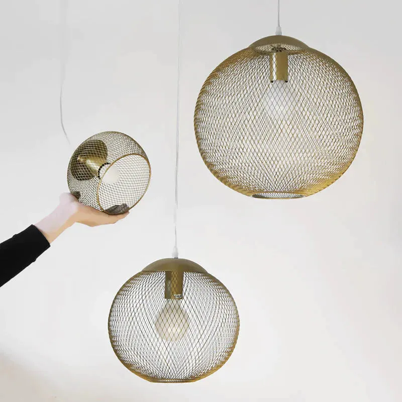 Golden Iron Mesh Led Chandelier Decorated with Iron Cage Chandelier