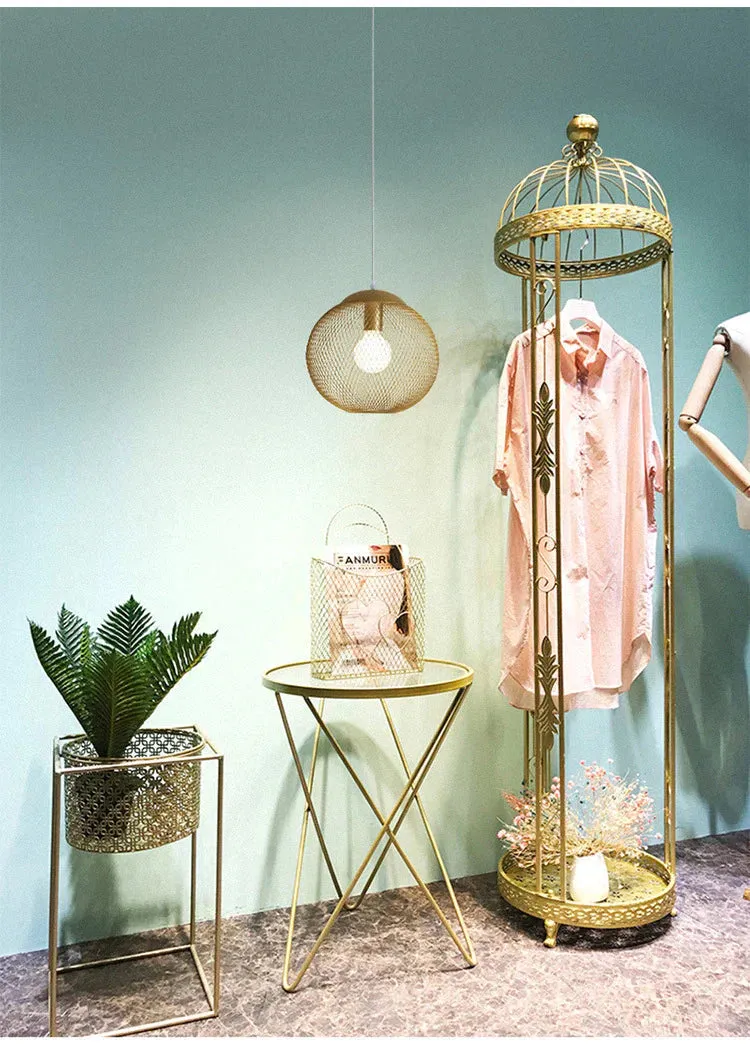 Golden Iron Mesh Led Chandelier Decorated with Iron Cage Chandelier